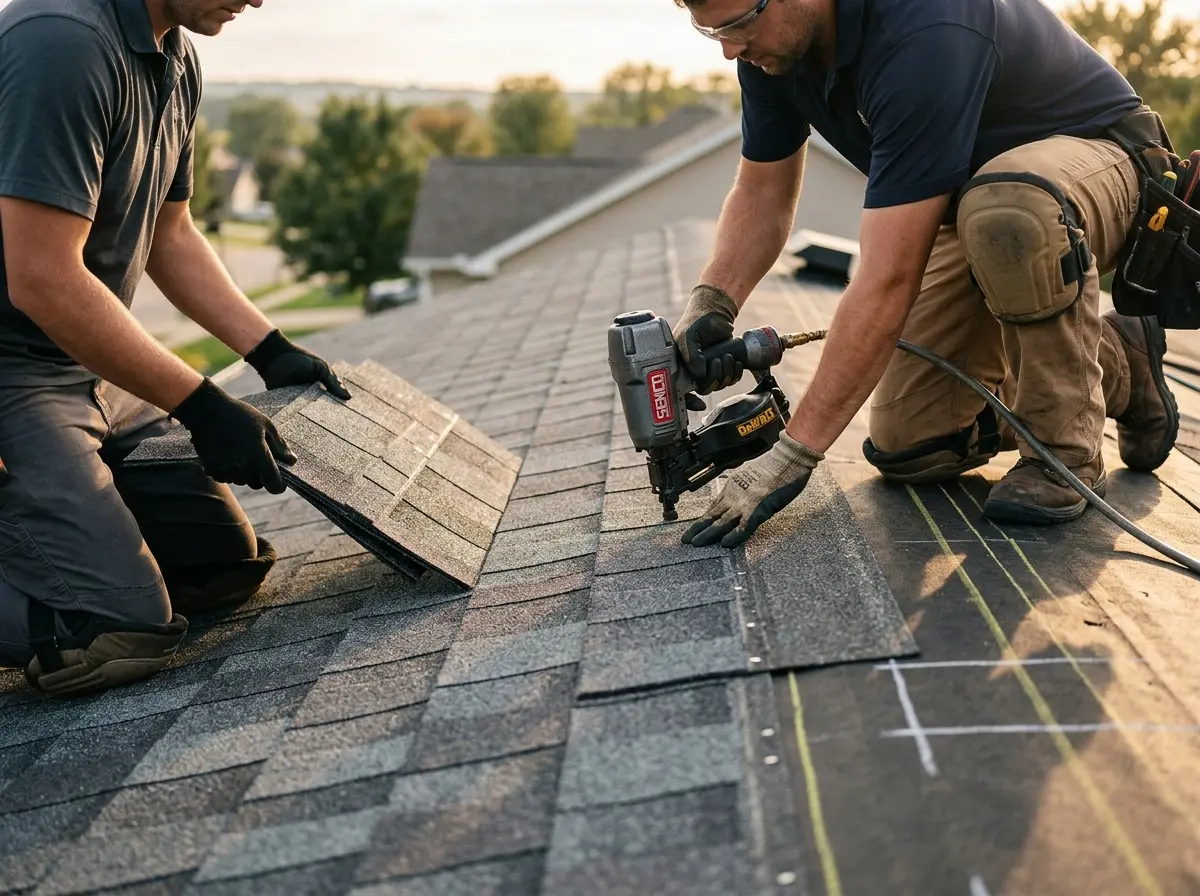 Professional roofer working on a residential roof in Prescott